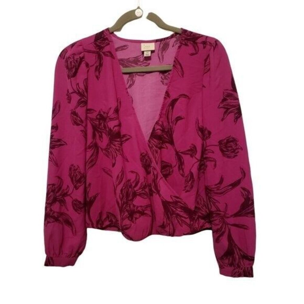 A New Day Womens Sz XS Purple  Floral Long Sleeve Blouse